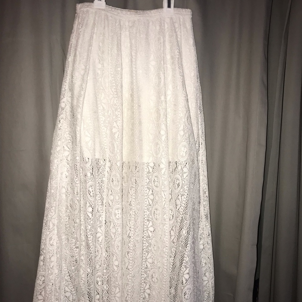 maxi white lace skirt